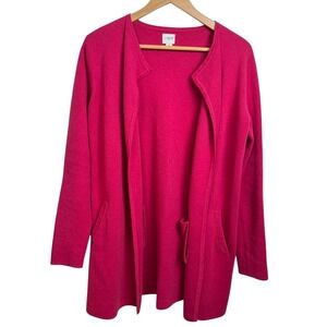 J.Crew Open Front Cardigan Sweater Women S Bright Pink Knit Pocket Preppy Spring